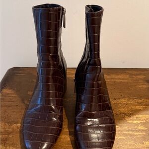 Zara Brown Croc-Embossed Ankle Boots